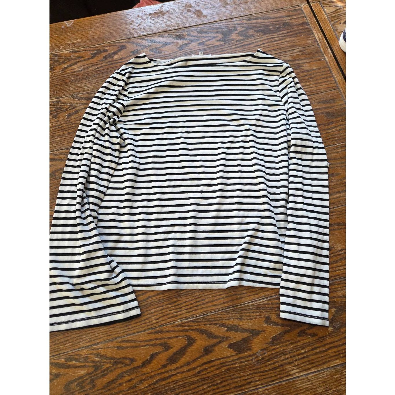 Reformation Gael Black&White Striped Knit Flared Sleeves Top Sz Medium